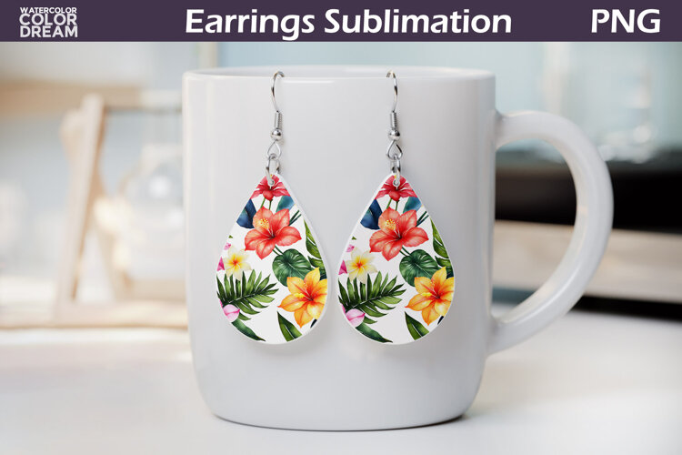 Tropical Flower Teardrop Earrings | Tropical Floral Earrings example image 1