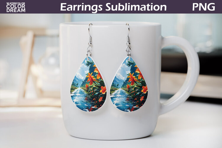 Tropical Flower Teardrop Earrings | Tropical Floral Earrings example image 1