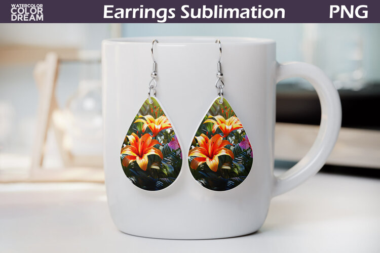 Tropical Flower Teardrop Earrings | Tropical Floral Earrings example image 1