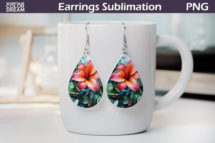 Tropical Flower Teardrop Earrings | Tropical Floral Earrings example image 1