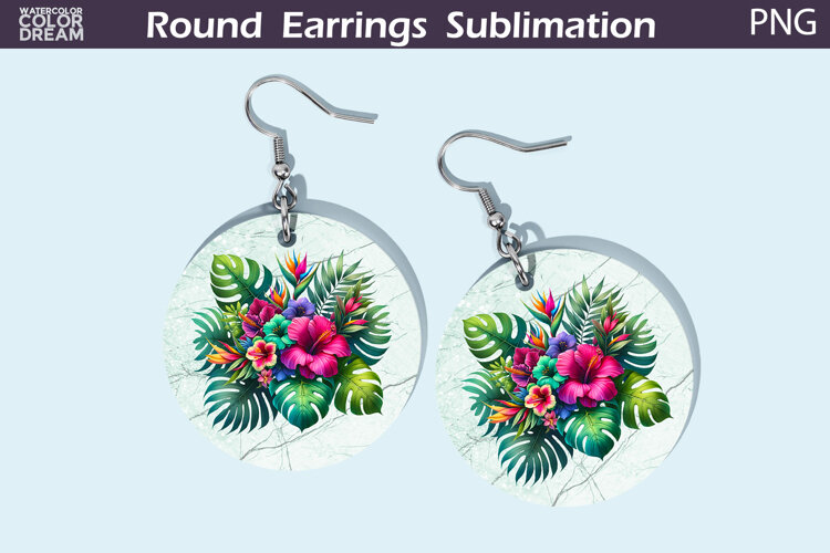Tropical Flowers Round Earrings | Flowers Earrings example image 1