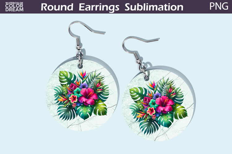 Tropical Flowers Round Earrings | Flowers Earrings