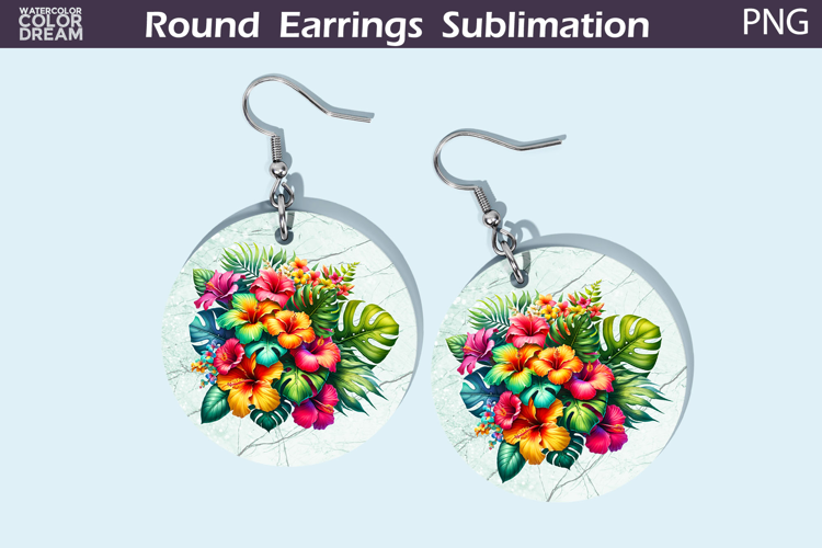 Tropical Flowers Round Earrings | Flowers Earrings