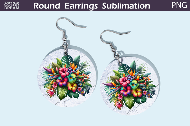 Tropical Flowers Round Earrings | Flowers Earrings