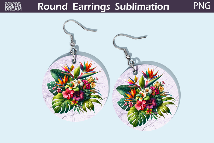 Tropical Flowers Round Earrings | Flowers Earrings