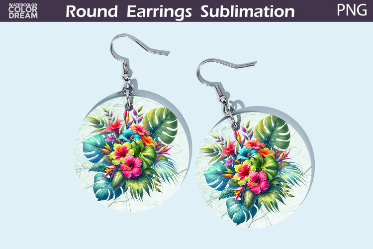 Tropical Flowers Round Earrings | Flowers Earrings
