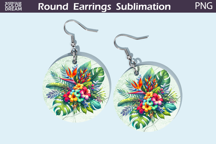 Tropical Flowers Round Earrings | Flowers Earrings