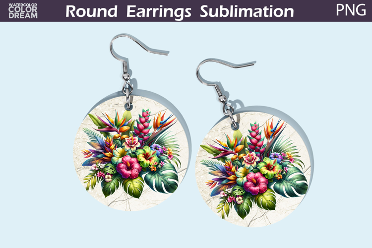 Tropical Flowers Round Earrings | Flowers Earrings
