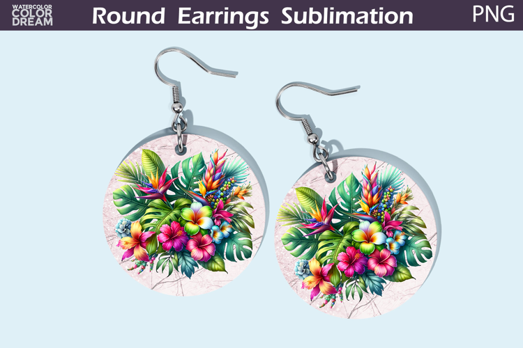 Tropical Flowers Round Earrings | Flowers Earrings