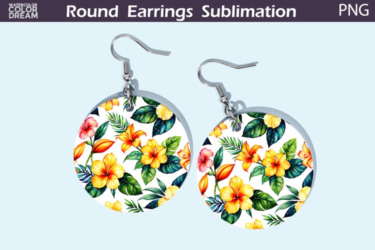 Tropical Flowers Round Earrings | Flowers Round Earrings