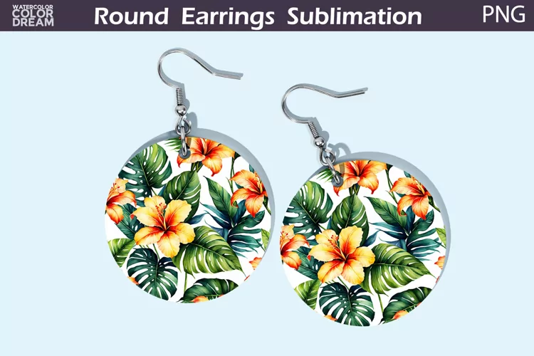 Tropical Flowers Round Earrings | Flowers Round Earrings