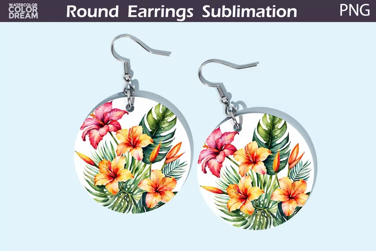Tropical Flowers Round Earrings | Flowers Round Earrings