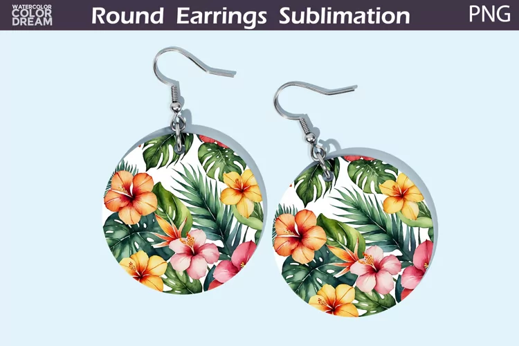 Tropical Flowers Round Earrings | Flowers Round Earrings
