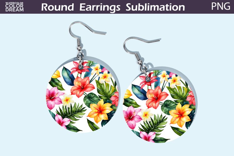 Tropical Flowers Round Earrings | Flowers Round Earrings example image 1