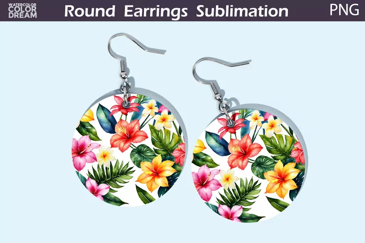 Tropical Flowers Round Earrings | Flowers Round Earrings