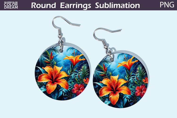 Tropical Flowers Round Earrings | 3D Flowers Round Earrings example image 1
