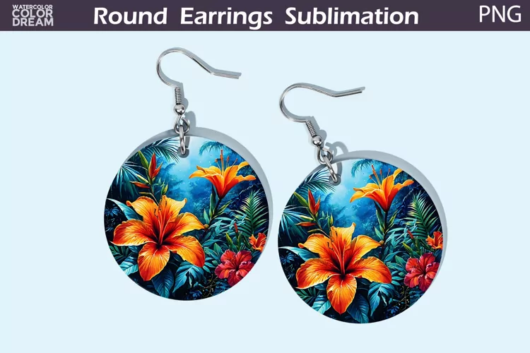 Tropical Flowers Round Earrings | 3D Flowers Round Earrings