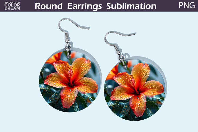 Tropical Flowers Round Earrings | 3D Flowers Round Earrings example image 1