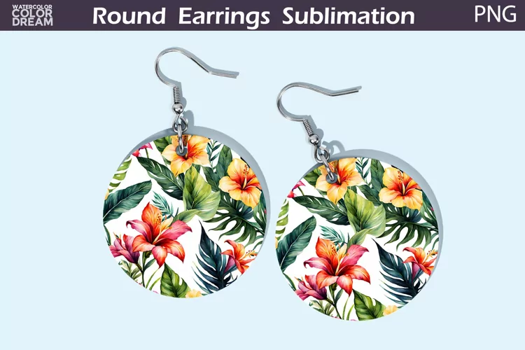 Tropical Flowers Round Earrings | Flowers Round Earrings