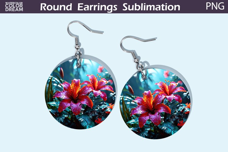 Tropical Flowers Round Earrings | 3D Flowers Round Earrings example image 1