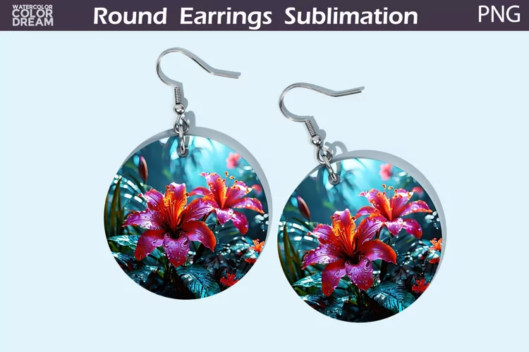 Tropical Flowers Round Earrings | 3D Flowers Round Earrings