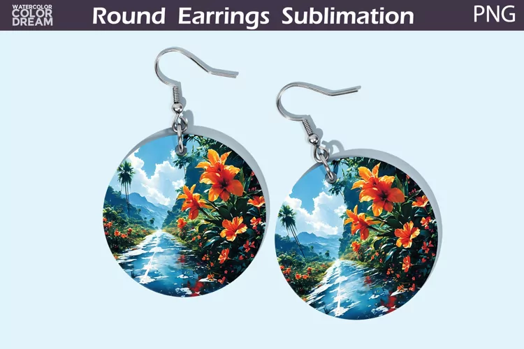 Tropical Flowers Round Earrings | 3D Flowers Round Earrings