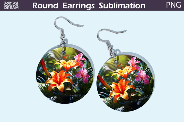 Tropical Flowers Round Earrings | 3D Flowers Round Earrings example image 1