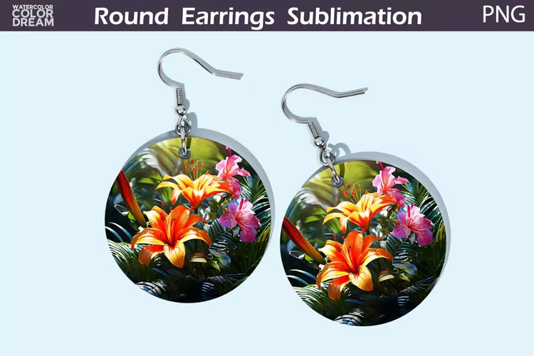 Tropical Flowers Round Earrings | 3D Flowers Round Earrings