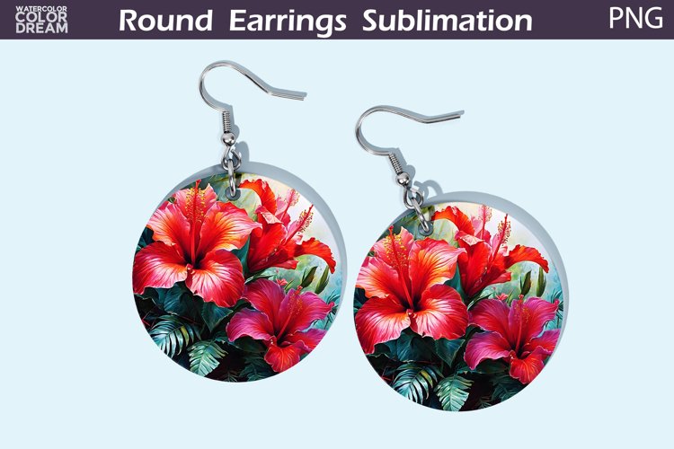 Tropical Flowers Round Earrings | 3D Flowers Round Earrings example image 1