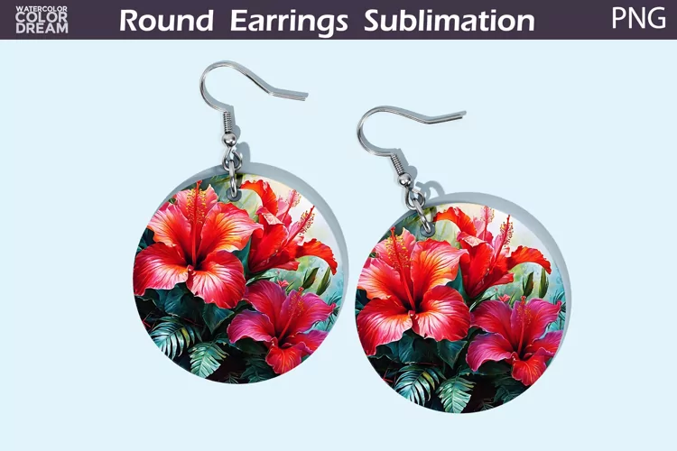 Tropical Flowers Round Earrings | 3D Flowers Round Earrings