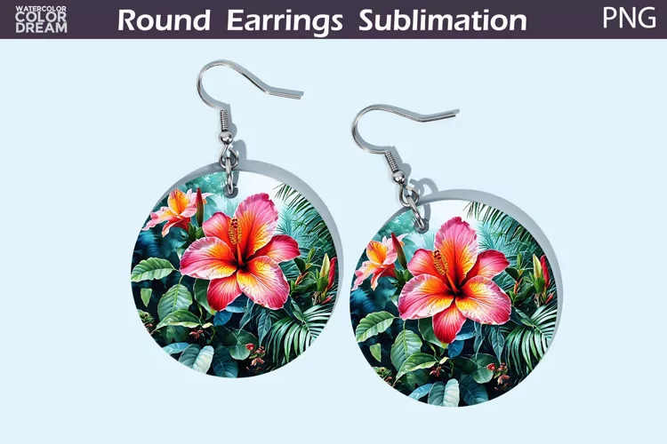 Tropical Flowers Round Earrings | 3D Flowers Round Earrings