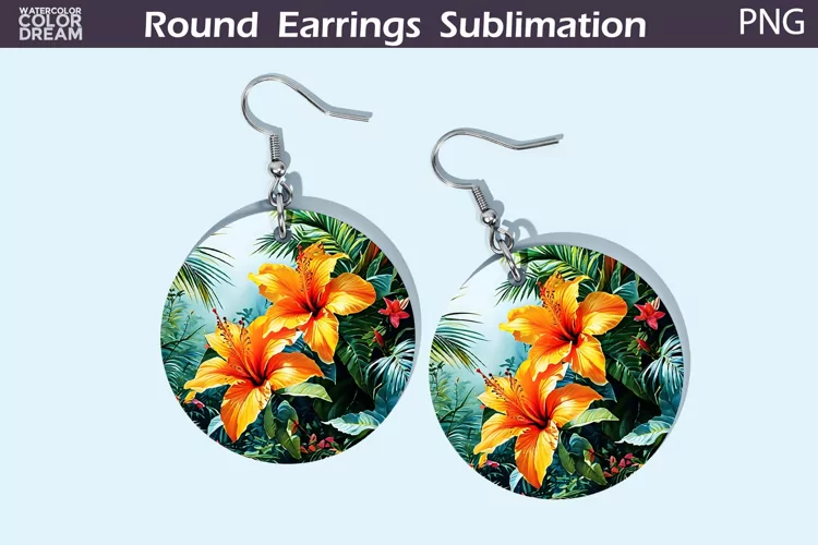Tropical Flowers Round Earrings | 3D Flowers Round Earrings