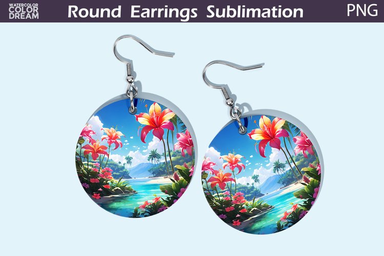Tropical Flowers Round Earrings | 3D Flowers Round Earrings example image 1