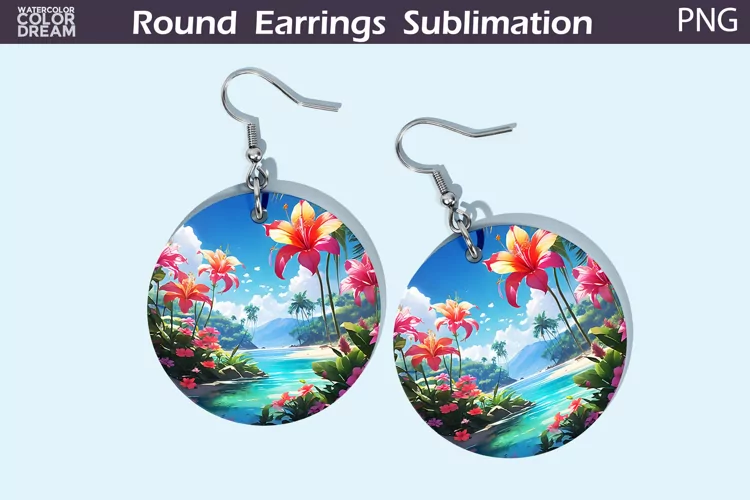 Tropical Flowers Round Earrings | 3D Flowers Round Earrings