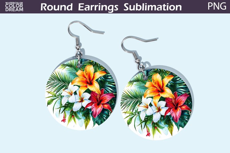 Tropical Flowers Round Earrings | 3D Flowers Round Earrings example image 1