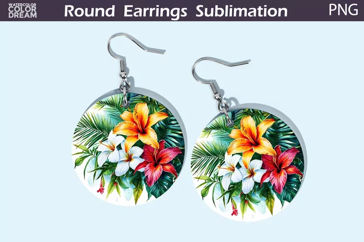 Tropical Flowers Round Earrings | 3D Flowers Round Earrings