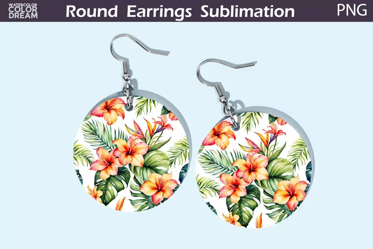 Tropical Flowers Round Earrings | Flowers Round Earrings