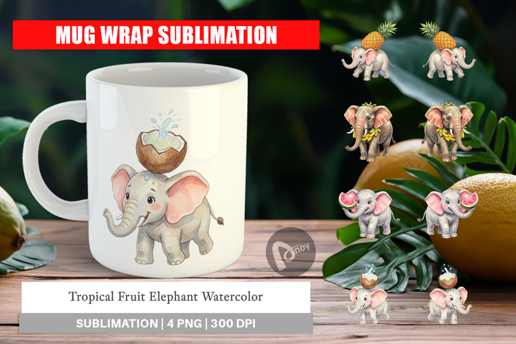 Tropical Fruit Elephant Mug Wrap