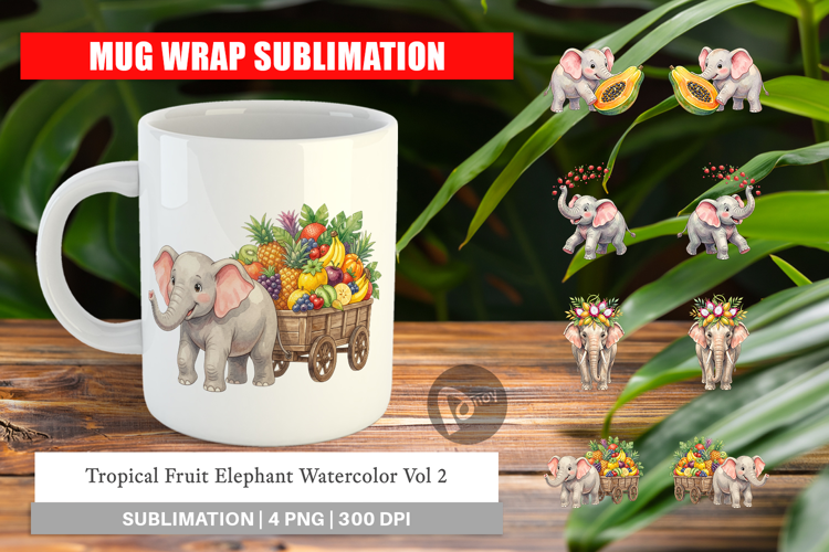 Tropical Fruit Elephant Mug Wrap