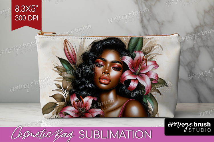 Floral Girl Cosmetic Bag - Tropical Flowers Makeup Bag PNG