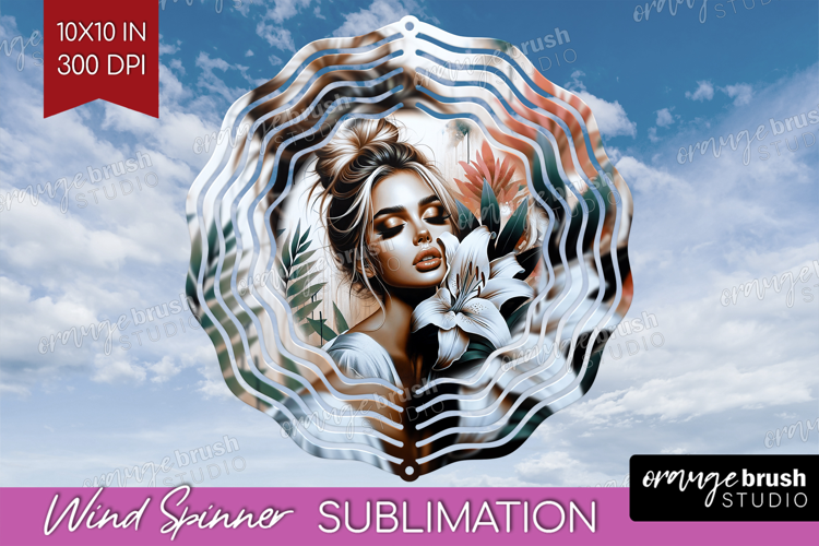 Floral Girl Wind Spinner Sublimation PNG - Tropical Flowers