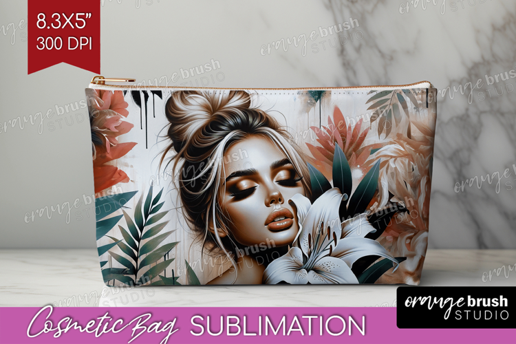Floral Girl Cosmetic Bag - Tropical Flowers Makeup Bag PNG