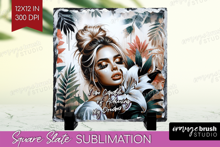 Floral Girl Slate PNG - Tropical Flowers Square Slate