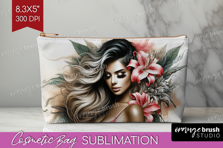 Floral Girl Cosmetic Bag - Tropical Flowers Makeup Bag PNG