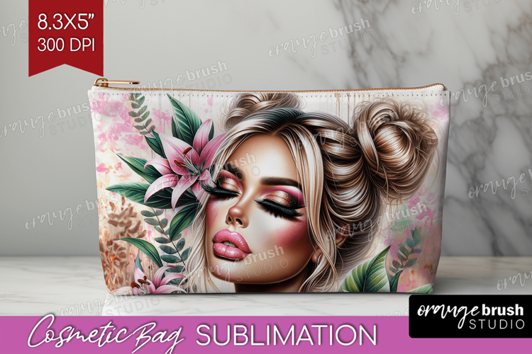 Floral Girl Cosmetic Bag - Tropical Flowers Makeup Bag PNG