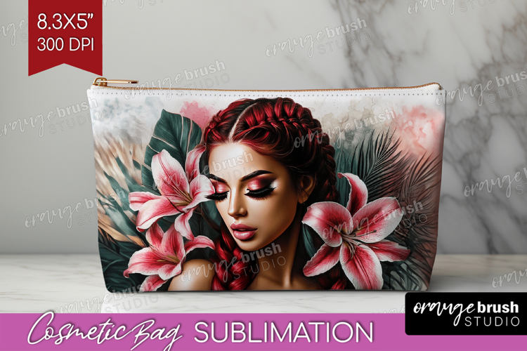 Floral Girl Cosmetic Bag - Tropical Flowers Makeup Bag PNG