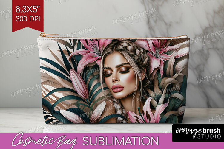 Floral Girl Cosmetic Bag - Tropical Flowers Makeup Bag PNG example image 1
