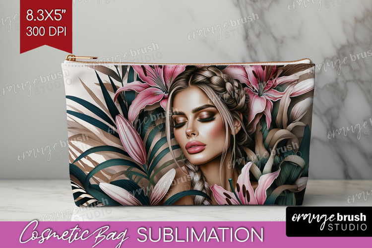 Floral Girl Cosmetic Bag - Tropical Flowers Makeup Bag PNG