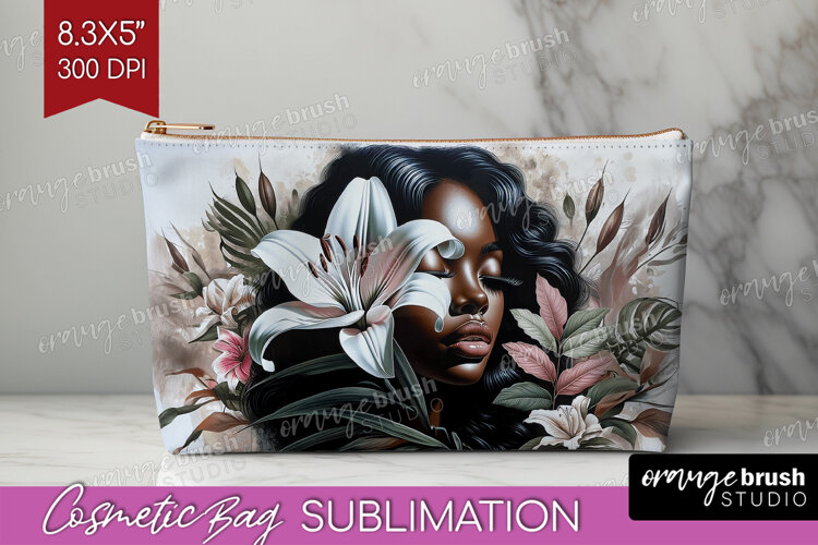 Floral Girl Cosmetic Bag - Tropical Flowers Makeup Bag PNG example image 1