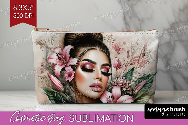 Floral Girl Cosmetic Bag - Tropical Flowers Makeup Bag PNG example image 1
